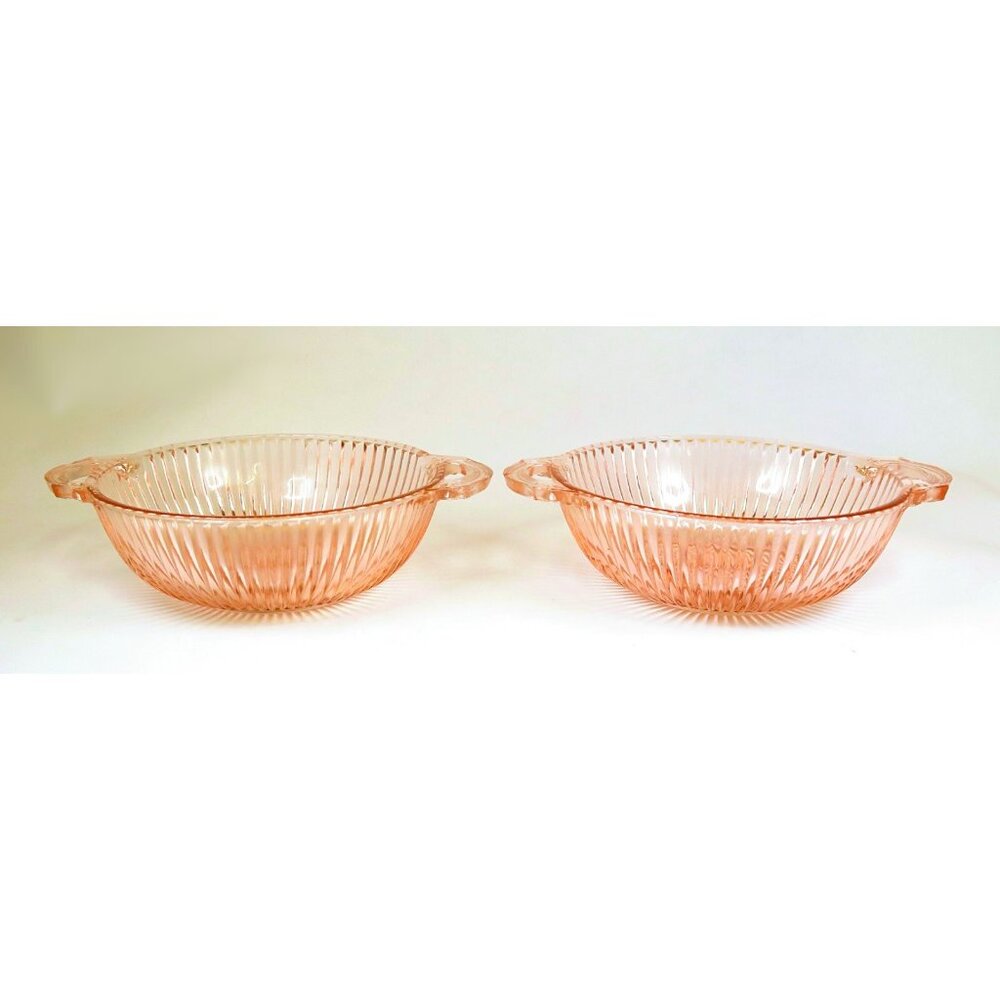 Anchor Hocking Queen Mary Pink 2-Handle Serving & Berry Bowl Set - 1930s Glass - Picture 4 of 6